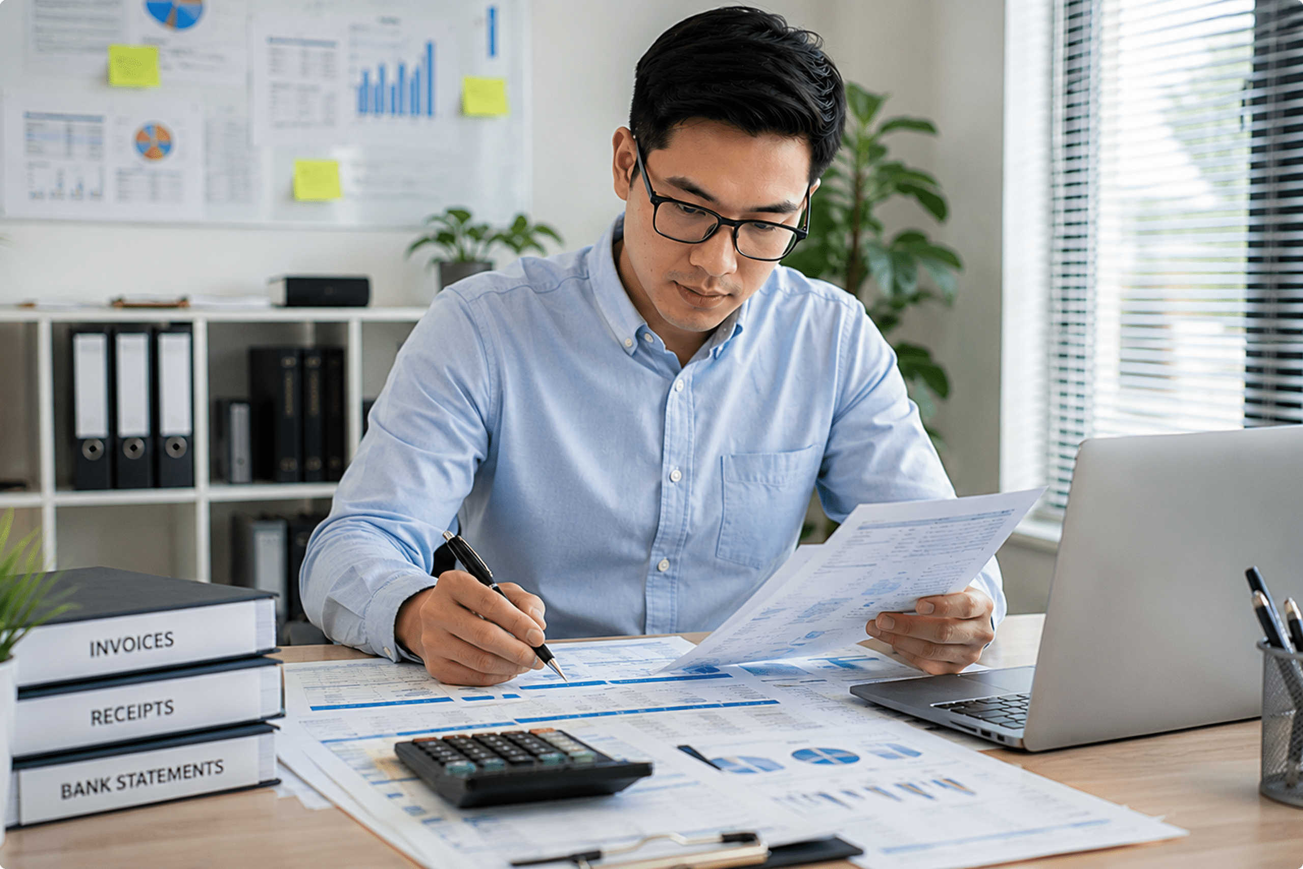 Accounting specialist reviewing financial reports
